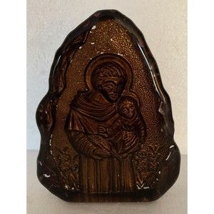 St. Joseph Infant Bronze Look Glass Etched 3D Shelf Sculpture Paper Weight